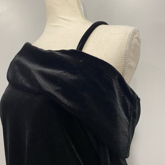 WAVERLY GREY S Black Velvet Off Shoulder Asymmetrical Blouse Whimsigoth Evening - Picture 15 of 15
